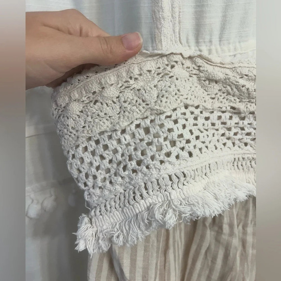 Zara 100% cotton dress / top w crochet detail beige and cream vertical stripes L - Picture 3 of 11